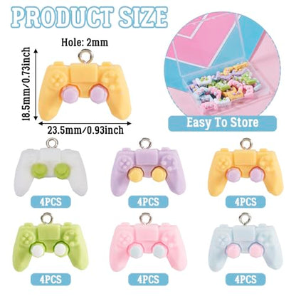 Cheriswelry 24Pcs Game Controller Charms Key Ring Pendant Charms Video Game Resin Charm 18mm 6 Colors for DIY Craft Earring Necklace Jewelry Making