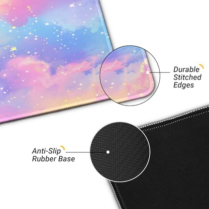 Gaming Mouse Pad, Large 31.5 x 11.8 inches Mousepad, Long Keyboard Pad, Cute Mouse Mat for Computer with Stitched Edges and Non-Slip Base (Pink Purple Galaxy) - color: Pink Purple Galaxy
