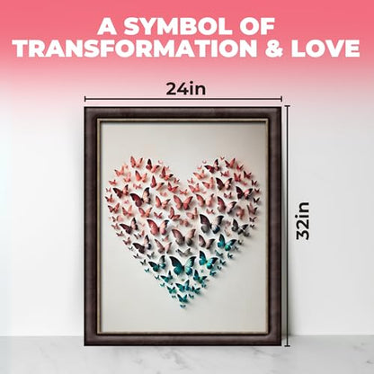 InkFlow Posters Butterfly Heart Poster - 3D Paper Butterflies in Pink, Blue, and Teal - Abstract Love Art for Bedroom, Living Room, Home - 24x32 Unframed Canvas Print - color: Style-04, size: 24"L x 32"W