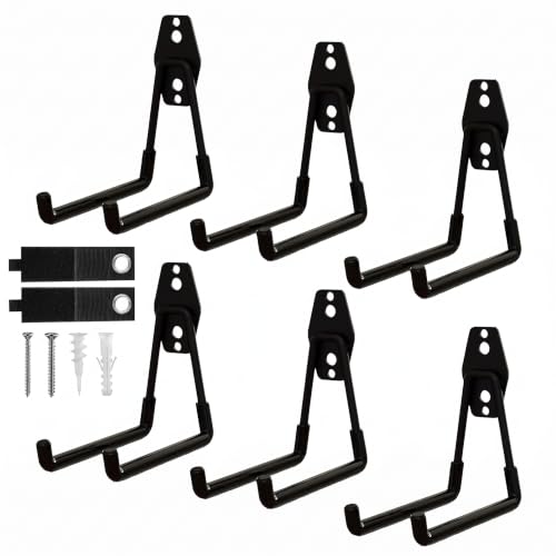 Garage Hooks, 6 Pack Medium Square Wall Hooks for Hanging Heavy Duty Ladders, Bikes, Tools Ideal for Garage, Garden, Basement Utility Room Storage (Black) - color: Black, size: Medium Square-6pcs