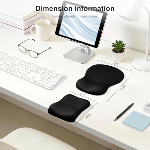 Ospelelf Mouse Pad with Wrist Rest Set Foam L-Shaped Desk Elbow Pad Ergonomic Desk Edge Cushion Anti-Slip Rubber Bottom Office Women Desk Accessories for Computer, Laptop and Gaming, Black - color: Black