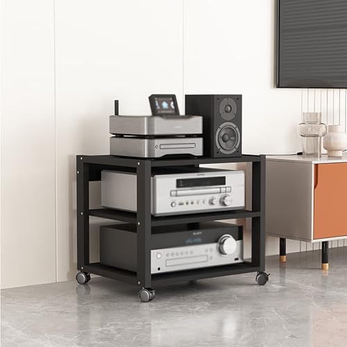 3 Tier Audio Rack Tower, CD Record Player Stereo Receiver AV Equipment Cabinet Display Rack, Weight Capacity 661 lbs, with Adjustable Wooden Shelves for Home (3 Tier Black) - size: 3 Tier Black