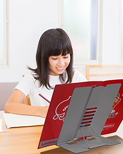 Large Book Stand for Desk Reading Hands Free, MSDADA Book Holder Adjustable Document Cookbooks Holder for Textbooks Tablet Music Books Recipe (Grey) - color: Grey