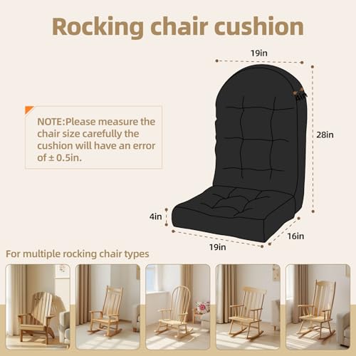 Rocking Chair Cushion - Plaid Corduroy Fabric, High-Density Sponge, Durable Comfort Non-Slip Bottom Tufted Seat Pads with Ties, Plaid Corduroy︱Coal Gray, 44x19x4 inch - color: Plaid Corduroy | Coal Gray