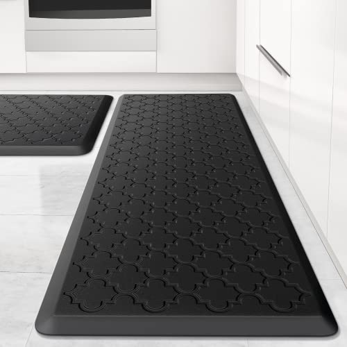 Kitchen Mat [2 PCS] Cushioned Anti-Fatigue Floor Mat, Waterproof Non-Skid Ergonomic Comfort Foam Rugs, Standing Mat for Kitchen, Floor,Office, Sink, Laundry(Black) - color: Black, size: 17.3"x29"+17.3"x47"