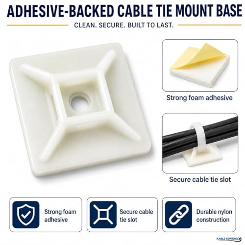 Kable Kontrol Zip Tie Mounts, 1” Sq, Natural White, 5500 Pcs Bulk Pack, Adhesive Backed Multi-Purpose Mounting Squares Nylon Cable Tie Wrap Anchor Pads for Cable Management - color: White, size: 1" Inch Square - 5500 Pcs