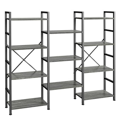 SUPERJARE Triple Bookshelf, Bookcase with 11 Open Display Shelves, Wide Book Shelf Book Case for Home & Office, 4 Tier, Grey - color: Grey, size: 4 Tier