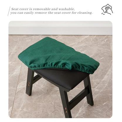 Kitsanery Foot Stool,Ottoman,Bamboo Small Sofa Foot Rest Under Desk,Extra Seating for Living Room, Bedroom and Kitchen (Black Stool Legs - Green Surface) - color: Black Stool Legs - Green Surface