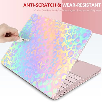 DONGKE Compatible with MacBook Neo 13 Inch Case 2026 A3404 A18 Pro chip & Touch ID, Plastic Hard Shell with Keyboard Cover, Screen Protector & Dust Plugs, Colorful Leopard - color: Colorful Leopard