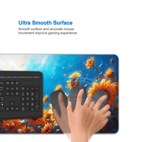 Sunflower Field Large Mouse Pad Blue Sky Golden Petals Summer Light Painting Gaming Mouse Pad Mat with Stitched Edge Non-Slip Base 31.5x11.8 Inch - color: Sunflower Field