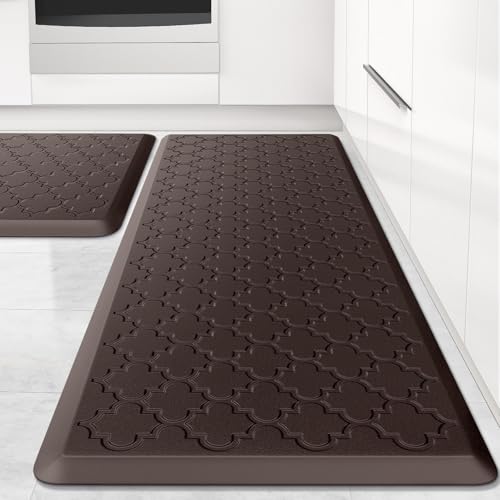 Kitchen Mat [2 PCS] Cushioned Anti-Fatigue Floor Mat Water Resistant Non-Skid Kitchen Mats and Rugs Ergonomic Comfort Foam Kitchen Rugs Standing Mat for Floor Office Sink (Chocolate,20"x30"+20"x47") - color: Chocolate, size: 20"x30"+20"x47"