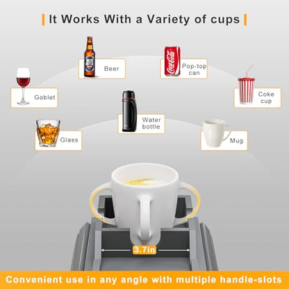 Bestjing Bamboo Couch Armrest Table, Sofa Arm Tray with Detachable Couch Cup Holder- 2 in 1 Anti-Slip Foldable Sofa Armchair Caddy Table for Drinks Cellphone TV Remote Snacks (Gray) - color: Gray, size: 16.3" x 13.3" x 2"