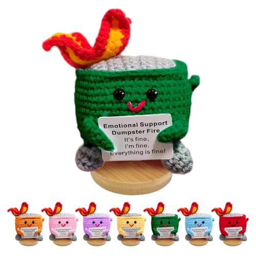 Emotional Support Dumpster Fire - Positive Crochet Birthday Gifts for Women Men, Handmade Knitted Retirement Farewell Going Away Gifts for Friend Coworkers Chaos Coordinator Office Administrative Boss - color: Green