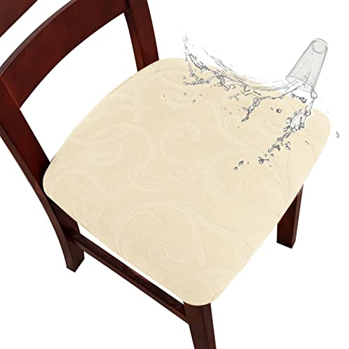 Genina Chair Seat Covers Waterproof Dining Room Chair Covers 2 Pack Stretch Seat Covers for Dinning Room Chair Protector Slipcover for Kitchen, Hotel (2, Flower Pattern-Beige) - color: Flower Pattern-beige