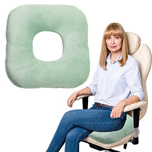 Stuffed Donut Pillow Seat Cushion | for Tailbone and Coccyx Pain, Hemorrhoids, Bed Sores, Pregnancy, Prostate, Surgery Recovery, Sitting Pressure Relief, for Home, Office and Car (Moss Green) - color: Moss Green