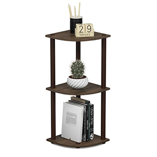 Furinno TURN-N-TUBE Corner Shelf, 3-Tier Corner Bookshelf, Display Storage Shelves, for Organization and Storage, Living Room, Home Office, Garage, Walnut - color: Walnut/Brown, size: 3-Tier Round Tube