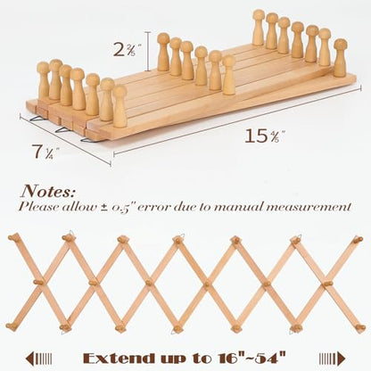 SCUNDA Wall Rack with 20 Hooks, Wooden Wall Expandable Coat Rack for Coat, Hats, Baseball Caps, Coffee Mug, Jewelry(Natural) - color: Natural, size: 20 Hooks