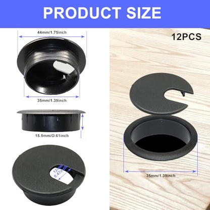 12PCS Desk Grommet,1-3/8Inch(35mm) Cable Grommet Hole Cover with Hole Saw,Ideal Solution for Office Home Table Cable Management Workers - size: 1-3/8"(35mm)