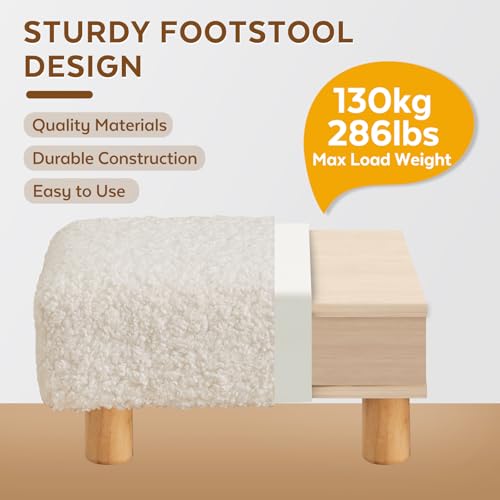 Small Foot Stool Ottoman, Sherpa Footstool Ottoman Foot Rest for Couch, Rectangle Footstools and Ottomans Small for Living Room, Entryway and Bedroom (White) - color: Sherpa White