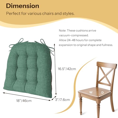 Chair Cushions for Dining Chairs Set of 4 Durable D-Shaped Seat Cushions with Non-Slip Backing Secure Ties Thick Cozy Seat Pad for Kitchen Dining Room Office(18x16.5x3in Green) - color: Green