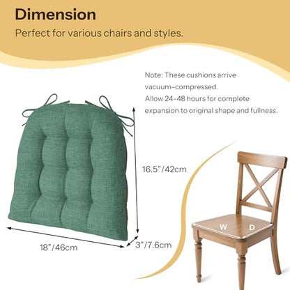 Chair Cushions for Dining Chairs Set of 4 Durable D-Shaped Seat Cushions with Non-Slip Backing Secure Ties Thick Cozy Seat Pad for Kitchen Dining Room Office(18x16.5x3in Green) - color: Green