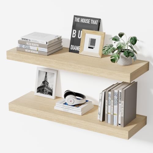 Bathroom Floating Shelves for Wall-23.6'' Wall Mounted Shelves Over Toilet Farmhouse Home Decor Display Bookshelf,Set of 2,Oak - color: Oak, size: 23.6"