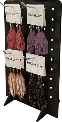 Torched Pegboard Display Stand for Jewelry, Craft Shows, Selling, Vendor Events, Tools, Peg Board Accessories Rack Organizer, Medium 8" L x 4.3" W x 12" H, Ebony - color: Ebony, size: Medium