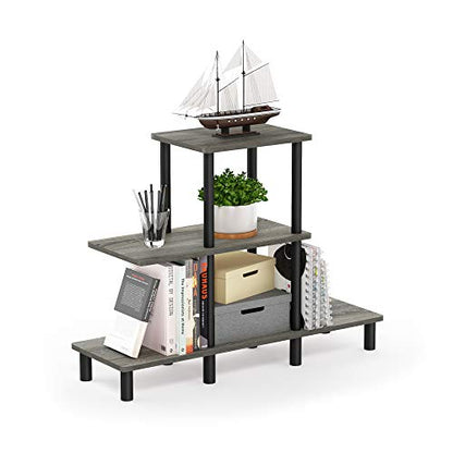 FURINNO Turn-N-Tube 3-Tier Design Display Rack, French Oak Grey/Black - color: French Oak/Black, style: 3-Tiers, Ladder
