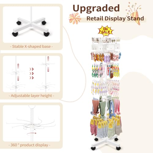 Flenpptly Retail Display Stand, 7-Tier Rotating Display Rack for Store Display, Movable and Adjustable Spinning Display Stand for Earrings, Jewelry, Keychains, Socks Display (7-Tier White) - color: 7-Tier White