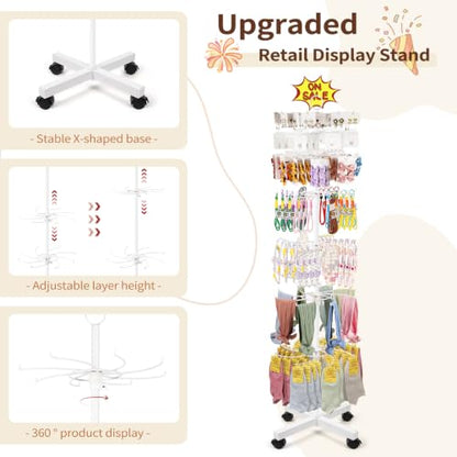 Flenpptly Retail Display Stand, 7-Tier Rotating Display Rack for Store Display, Movable and Adjustable Spinning Display Stand for Earrings, Jewelry, Keychains, Socks Display (7-Tier White) - color: 7-Tier White