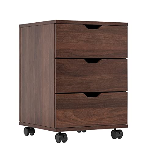 Farini Mobile File Cabinet for Home Office, 3 Drawer Chest Wood, Drawers Unit for Under Desk, Storage Drawers Cabinet Brown - color: Brown