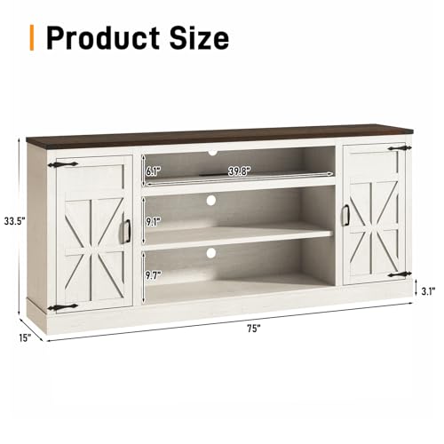 Hlivelood 75" Farmhouse TV Stand with Power Outlets for 85 Inch TVs, 33" Tall Entertainment Center with Storage Cabinets w/Adjustable Shelves, Rustic Large TV Media Console, Rustic White - color: Rustic White, size: 75in