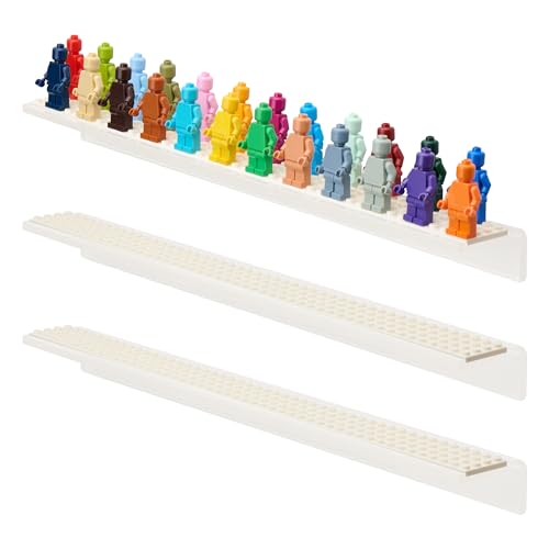 Tapeera 3-Pack Minifigure Display Shelves Compatible with LEGO, Acrylic Floating Shelf with Baseplate Studs, Building Bricks Wall Mount Organizer for Kids Room (White, Floating Shelves) - color: White Baseplates, size: Floating Shelves