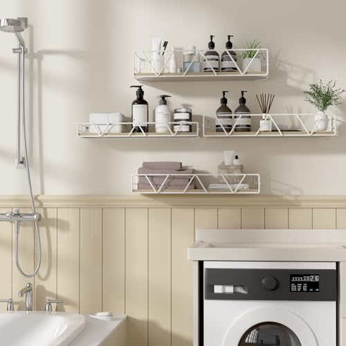 Amaoot Floating Shelves Set of 3, Home Wood Wall Shelf, Farmhouse Shelf for Bedroom, Wall Mounted Floating Shelf for Living Room, Bedroom, Bathroom, Kitchen, Office (White-4pcs) - color: White-4pcs
