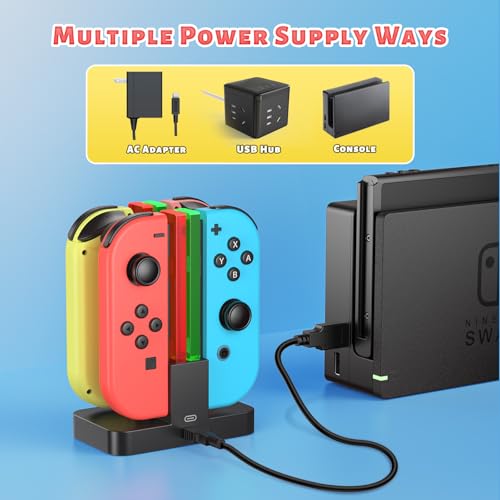 FastSnail Charging Dock Compatible with Nintendo Switch for Joy Con & OLED Model Controller with Lamppost LED Indication, Charger Stand Station with Charging Cable - color: Black, size: 6.2/7.0 inch