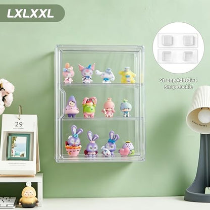 Acrylic Display Case for Collectibles 3 Tier Wall-Mounted Display Case with 2 Movable Plates Clear Display Cases for Figures with Magnetic Door Tall Display Box, 2 Pack - size: 2 Pack