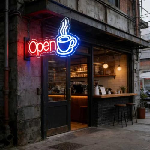 Coffee Open Neon Sign, Coffee Led Neon Light Signs for Coffee Bar Wall Decor Business Light up Sign for Coffee Station Cafe Shop Store Gift Dimmable USB Powered(13.8"*8.7") - style: COFFEE OPEN