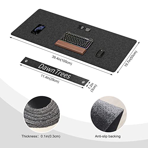 Large Felt Desk Mat,39.4''x19.69'' Non-Slip Full Keyboard and Mouse Pad,Computer Desk Mat for Home and Office,100x50CM Felt Desk Pad Protector (Dark Gray) - color: Dark Gray, size: 39.37''x19.69''