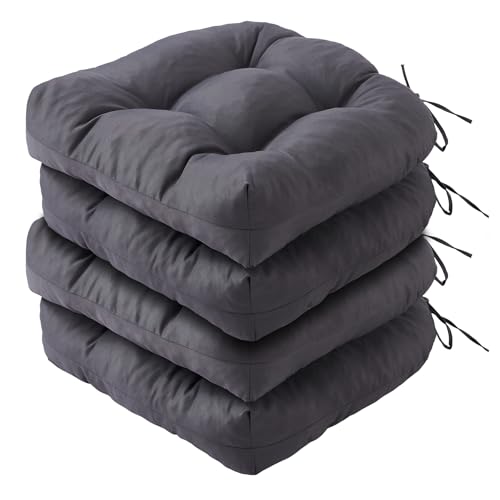 IPYNBAP Outdoor Chair Cushions Set of 4, Patio Chair Cushions with Ties, 19x19+5” Tufted Outdoor Seat Cushions, Waterproof Patio Furniture Cushions, Outdoor Dining Chair Pads, Dark Grey - color: Dark Grey, size: 19*19+5”/4pcs