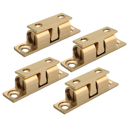 Alise Double Roller Catch Cabinet Latches,Adjustable Double Ball Tension Roller Catch Latch Brass Cabinet Door Latch,40x24mm Solid Brass Cabinet Latches and Catches,Pack of 4 - color: Gold, size: 40mmX24mm