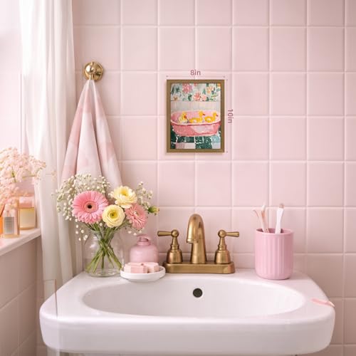 LERVR Wood Framed Funny Ducks Bathroom Wall Art, Cute Yellow Ducks in Pink Bathtub Canvas Print, Whimsical Animal Decor, Soft Pastel Aesthetic Artwork for Girls Bathroom Nursery Bedroom 8x10 Inch - color: DuckBathtub, size: 10"L x 8"W