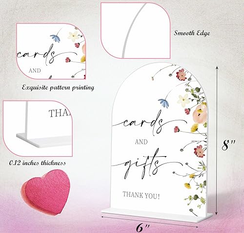 Cards and Gifts Sign, Flower Style Gift Table Sign for Wedding Reception, Bridal Shower and Engagement, Centerpiece Party Decorations, Wedding Shower Favors, 6X8 Inch Acrylic Arch Sign with Stand,37 - color: Cards and,37
