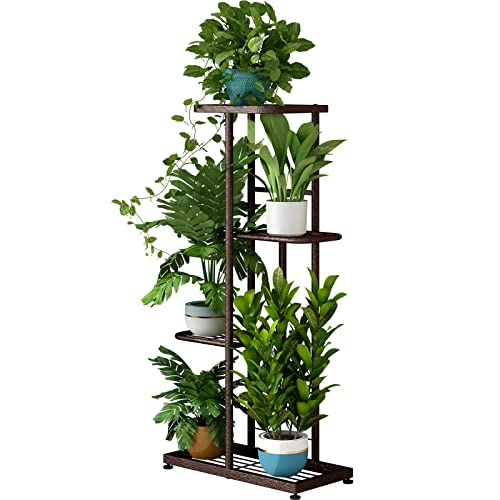 LINZINAR Plant Stand Metal 4 Tier 5 Potted Multiple Flower Pot Holder Shelf Indoor Outdoor Planter Display Shelving Unit for Patio Garden Corner Balcony Living Room (4 Tier 5 Potted, Bronze) - color: Bronze, size: 4 Tier-5 Potted