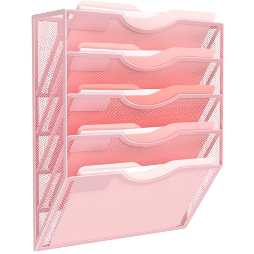 Kuntine.B Wall File Organizer Office Hanging Magazine Holder Wall File Organizer for Office Home (Pink, 5 Tier) - color: Pink, size: 5 Tier & No Hangers