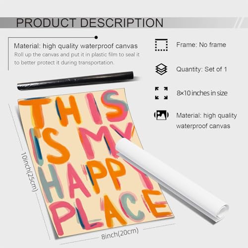 This Is My Happy Place Canvas Wall Art -Trendy Pink Orange Positive Quotes Aesthetic Posters Prints - Retro Preppy Painting 8x10in Unframed for Girly Dorm Bedroom Apartment Home Decor - color: Affirmation02, size: 10"L x 8"W, style: Unframed