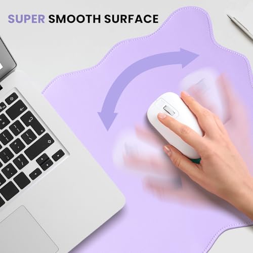 PU Leather Desk Pad, Scalloped Non-Slip Mouse Pad & Large Desk Mat Cover Stitched Edges Writing Pad for Office, Home - Waterproof, Easy to Clean, Durable Surface I 31.4"x15.7", Purple - color: Purple