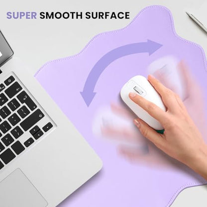 PU Leather Desk Pad, Scalloped Non-Slip Mouse Pad & Large Desk Mat Cover Stitched Edges Writing Pad for Office, Home - Waterproof, Easy to Clean, Durable Surface I 31.4"x15.7", Purple - color: Purple