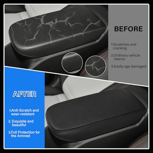 Console Cover for 2024 2025 2026 Chevrolet Trax (LS/1RS/LT/2RS/ACTIV) Leather Center ArmRest Box Cover Pad 2024 2025 2026 Chevy Trax Accessories Protector Cushion (Black Stitches) - color: black
