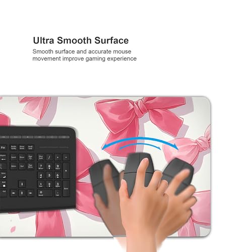 Extended Gaming Mouse Pad, Pink Bow Pattern, 35.4x15.7 Inches, Rubber, Rectangular, Anti-Slip Base, Stitched Edges - color: Bowknot