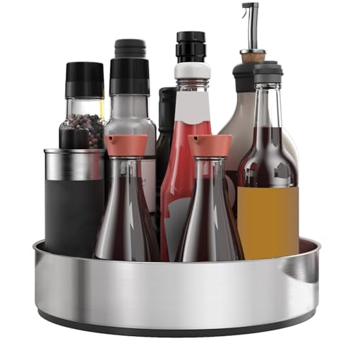 VAEHOLD Lazy Susan Turntable Spice Rack Organizer for Kitchen Cabinet, Storage Tray for Fruit, Snacks, Salad - Organizer for Cupboard, Pantry, Bathroom, Table, Cosmetic (Silver, 7 1/2‘’) - color: Silver, size: 7 1/2‘’